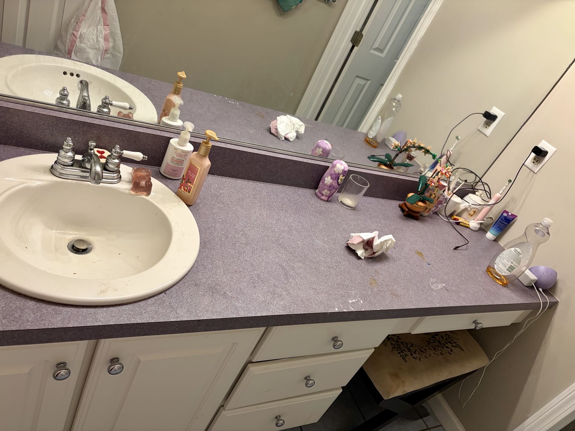 Bathroom counter before cleaning